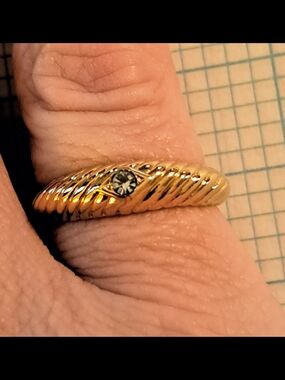Avon Gold-Tone Twisted Band Ring with Clear Stone